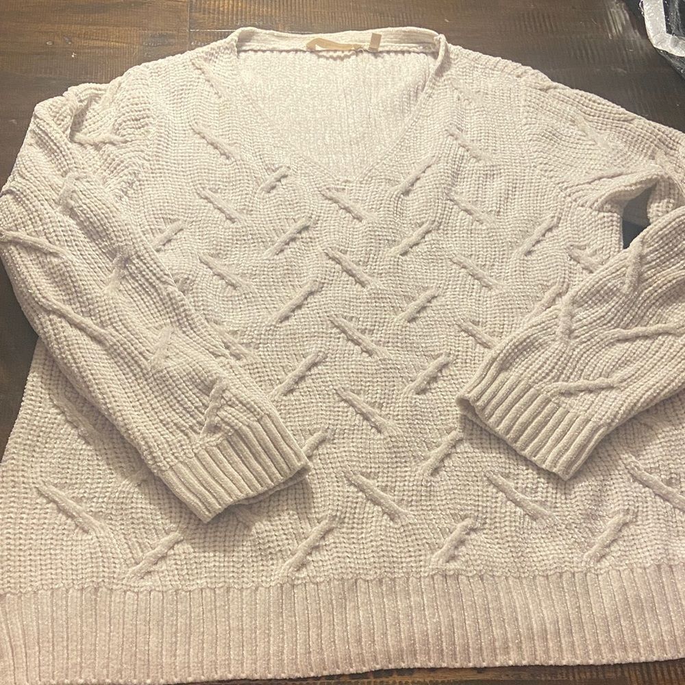 Soft Surroundings Cream V-Neck chenille Sweater large